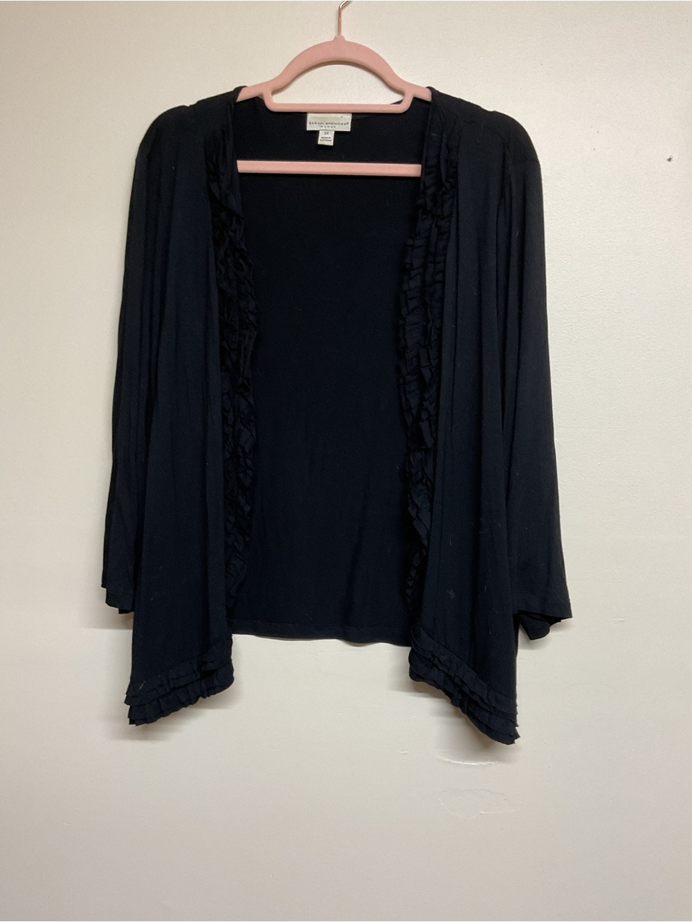 Sarah Spencer Black Ruffle-Trim Open Front Cardigan